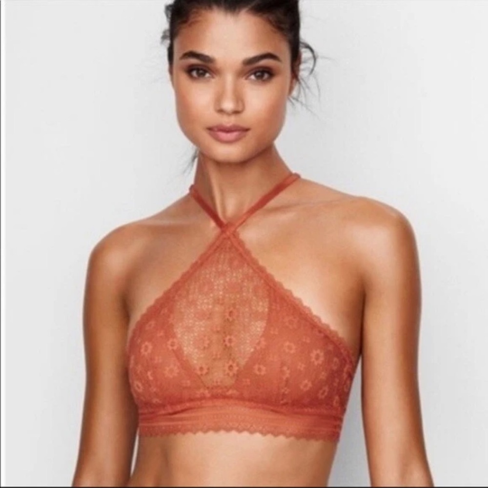 Victoria Secret Bralette Bra High Neck Daisy Lace Underwire Racerback size S